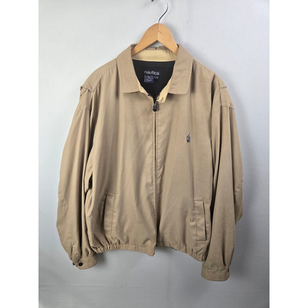 Nautica Harrington Jacket XXL Tan Beige Full Zip Windbreaker Mens Coat VDR 501
